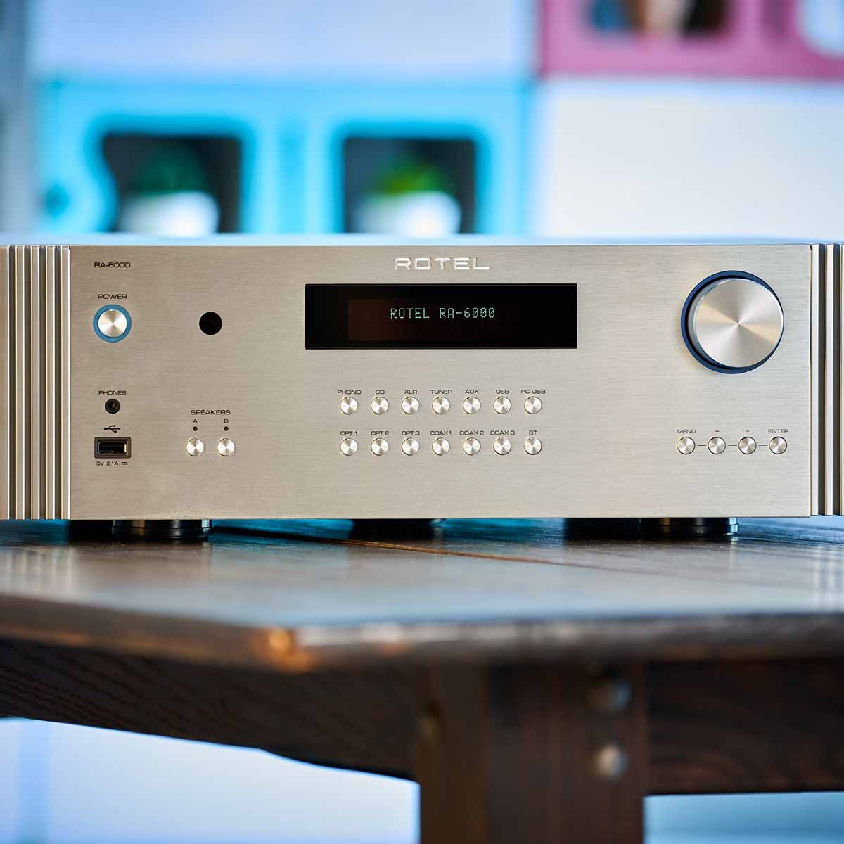 Rotel RA-6000 Integrated Amplifier - Silver - front view on table
