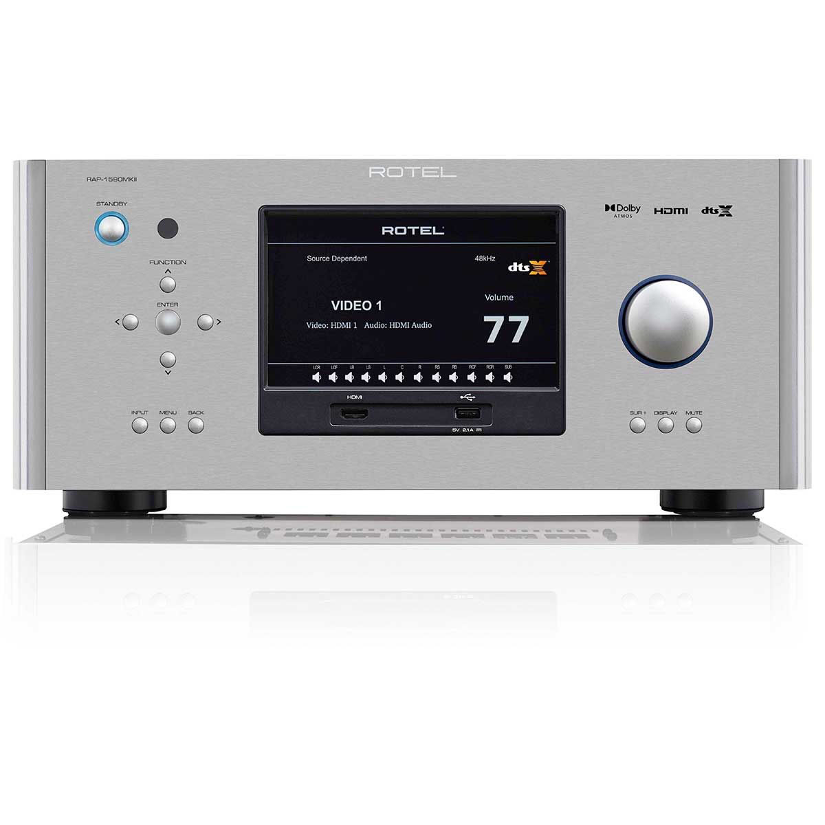 Front view Rotel RAP1580-MKII Home Theater Receiver - Silver