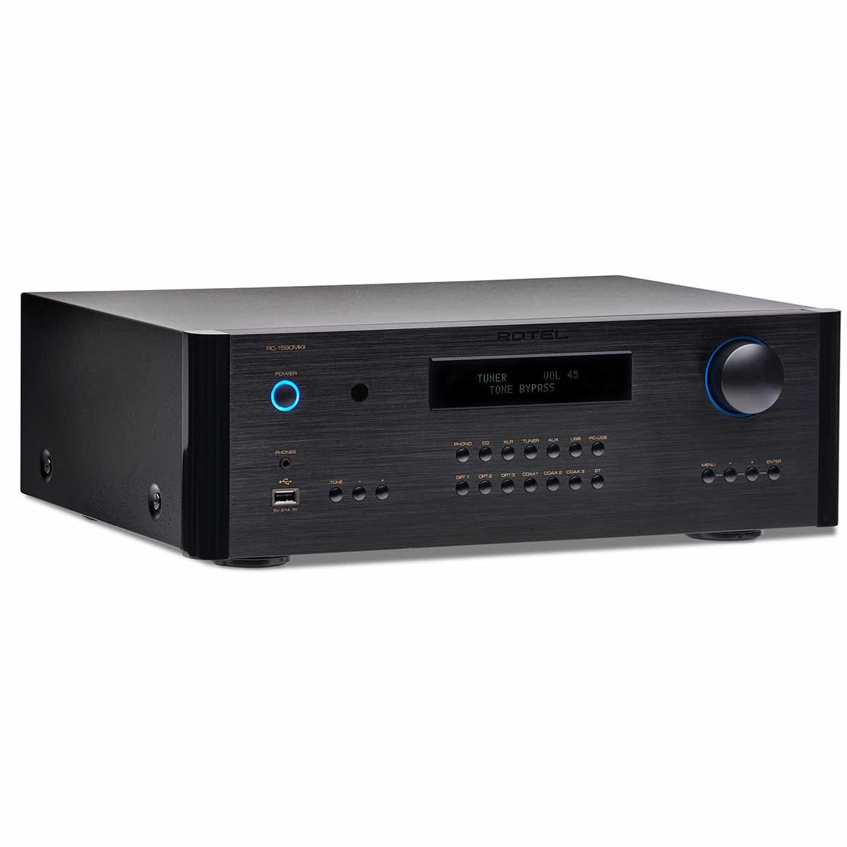 Rotel RC-1590 MKII Stereo Preamplifier, Black, front right angle