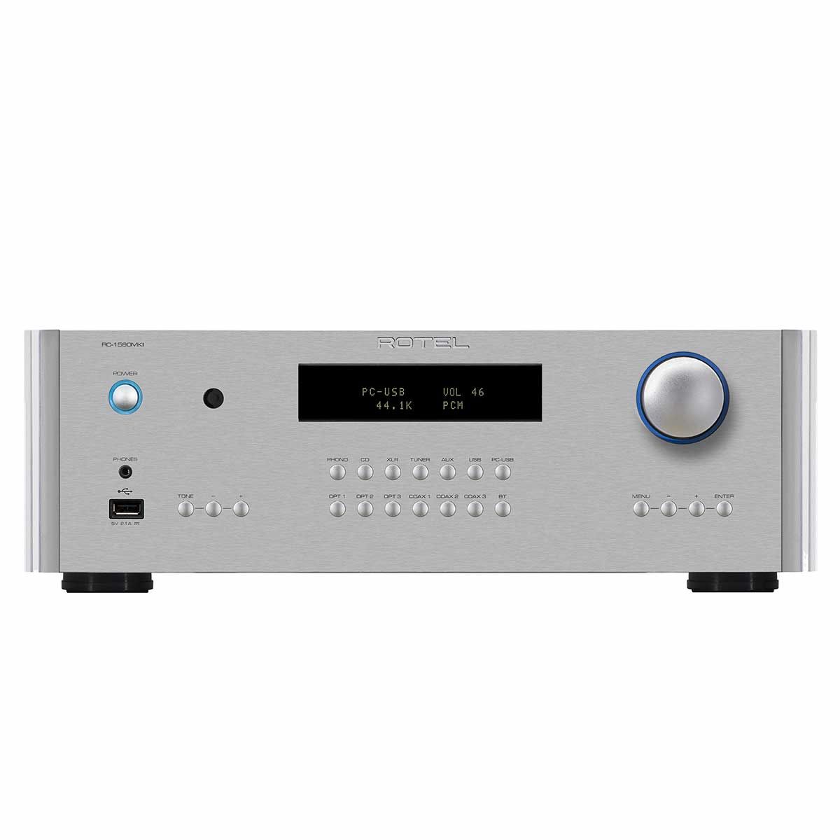 Rotel RC-1590 MKII Stereo Preamplifier, Silver, front view
