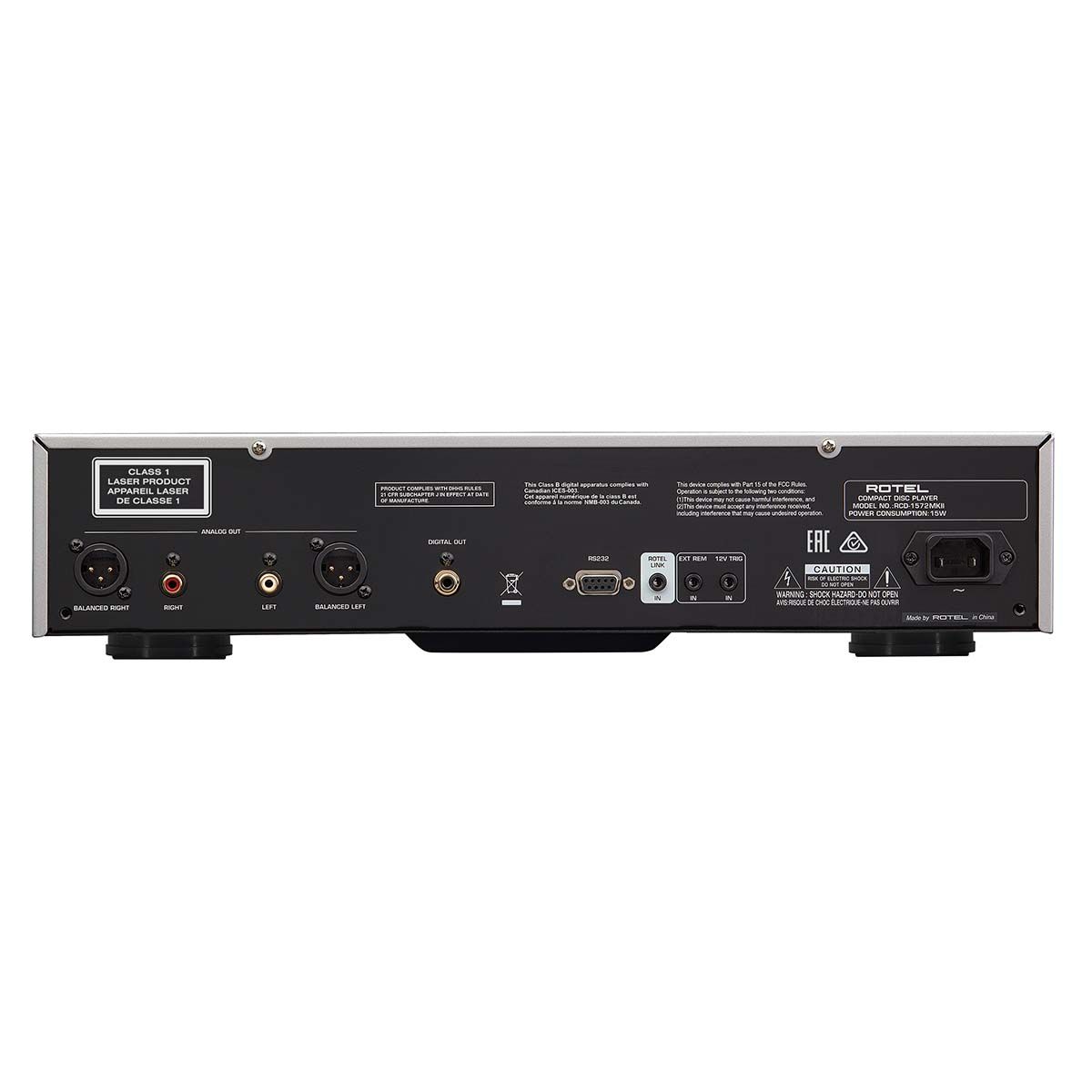 Rotel RCD-1572 MKII CD Player, Silver, rear panel view