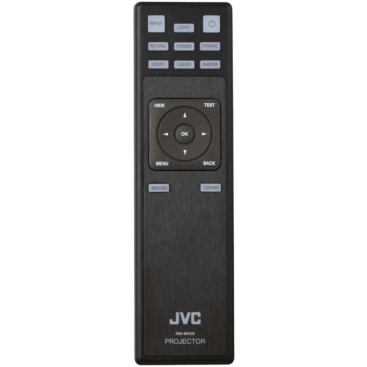 close up shot of remote control that comes with JVC LX-NZ3 home theater projector 