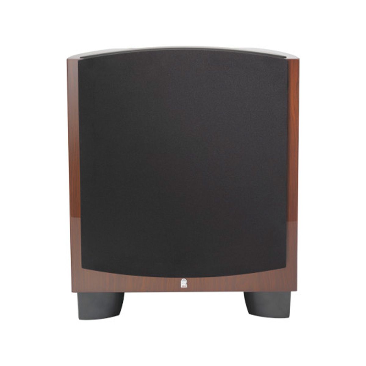 Revel B112v2 12” 1000W Powered Subwoofer - walnut single with grille - front view