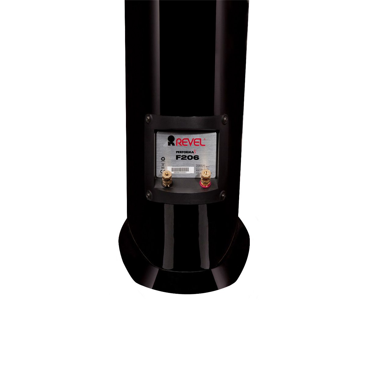 Revel F206 3-Way Floorstanding Tower Loudspeaker - Black single - zoomed rear view