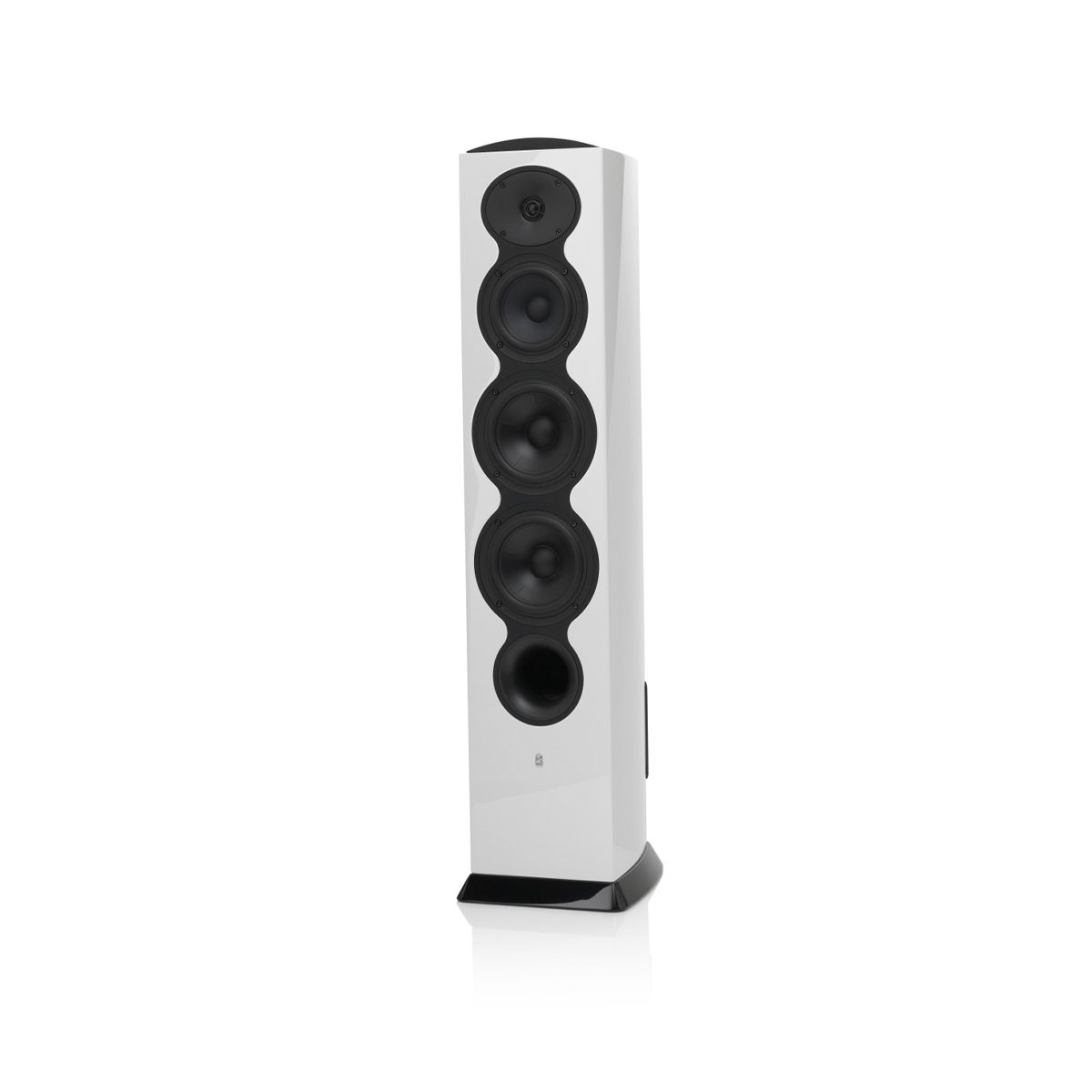 Revel F206 3-Way Floorstanding Tower Loudspeaker - White single without grille - angled front view