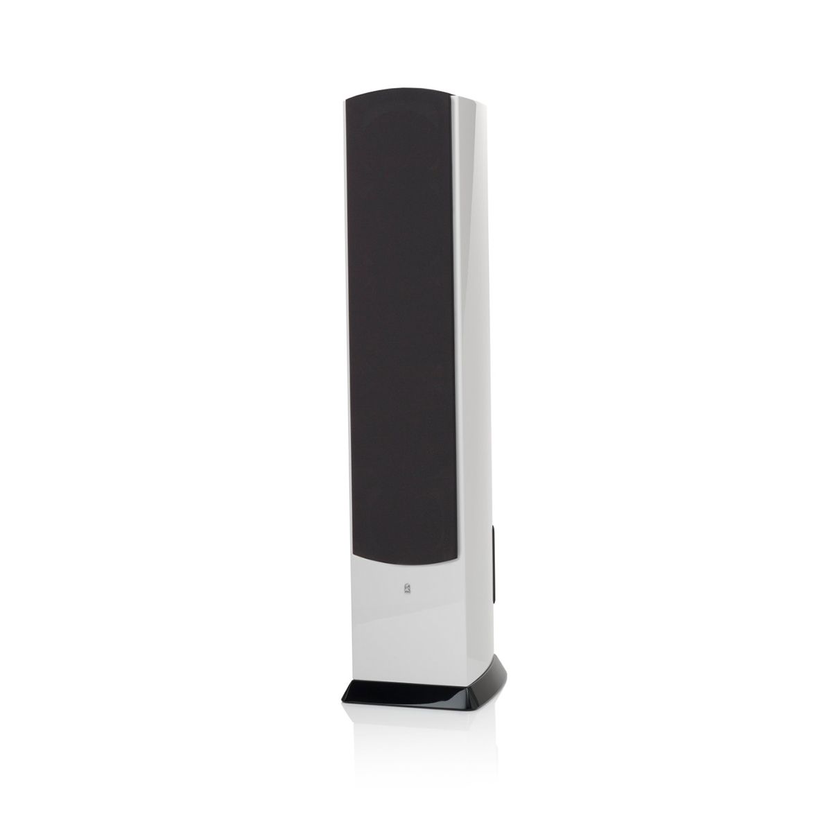 Revel F206 3-Way Floorstanding Tower Loudspeaker - White single with grille - angled front view