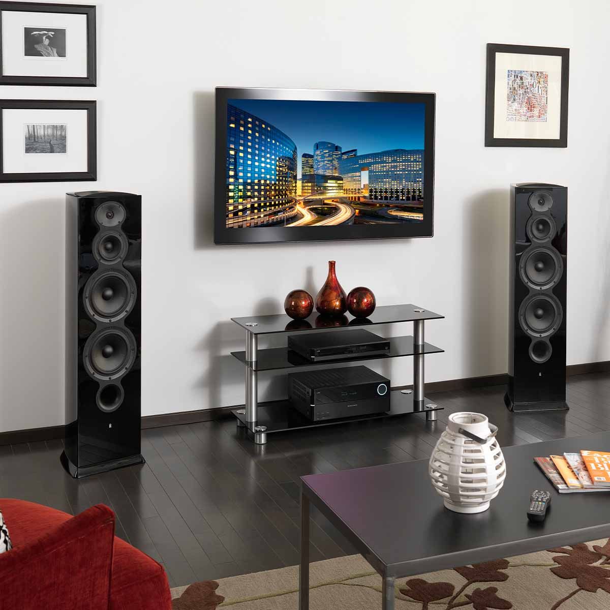 Revel F208 3-Way Floorstanding Tower Loudspeaker - pair black without grille - lifestyle