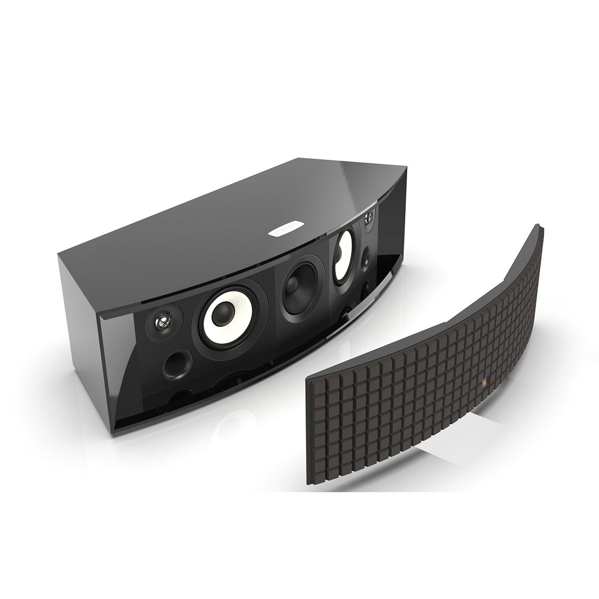 JBL L75 Music System - Limited Edition Gloss Black angled front view without grille