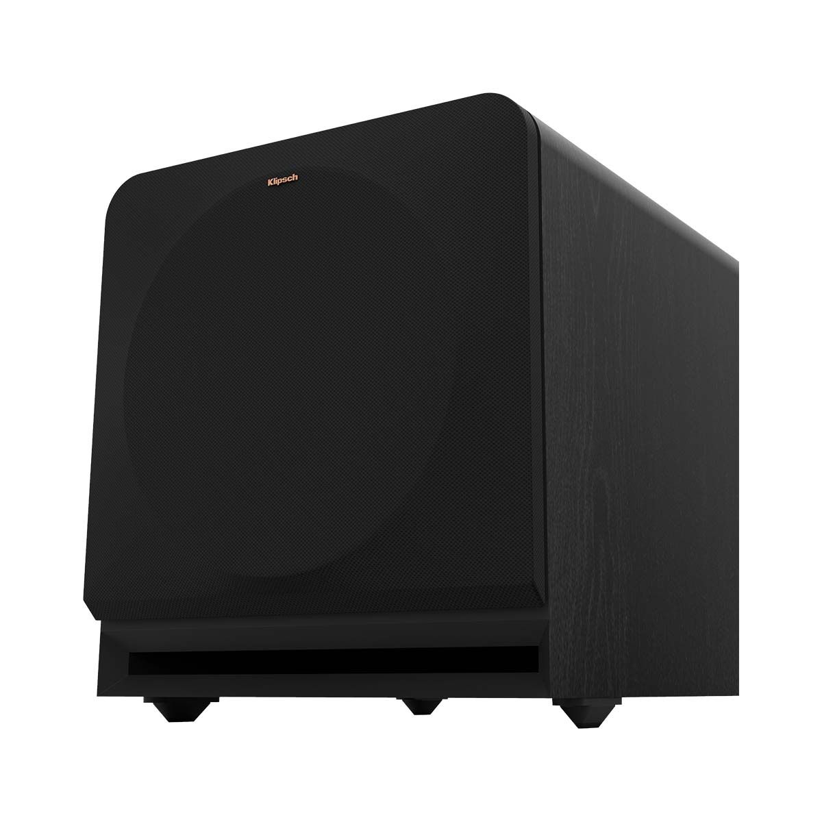 Klipsch RP-1200SW 12" Powered Subwoofer - Ebony - angled right front view with grille