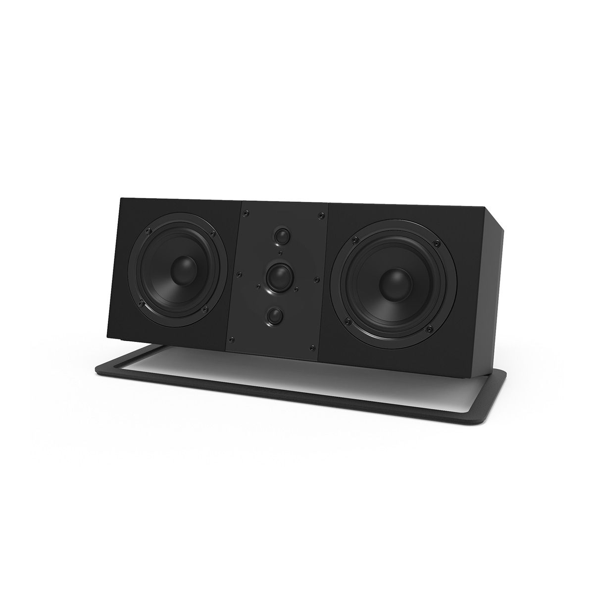 Kanto S10 Center Channel Speaker Stand - Black angled right front view with center channel