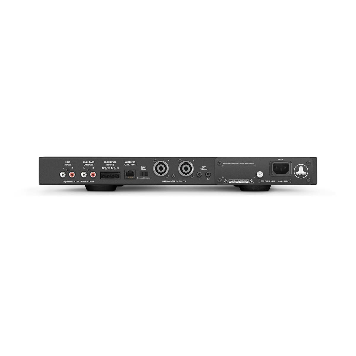 JL Audio IWS-SYS-208 In-Wall Subwoofer amplifier, rear panel view
