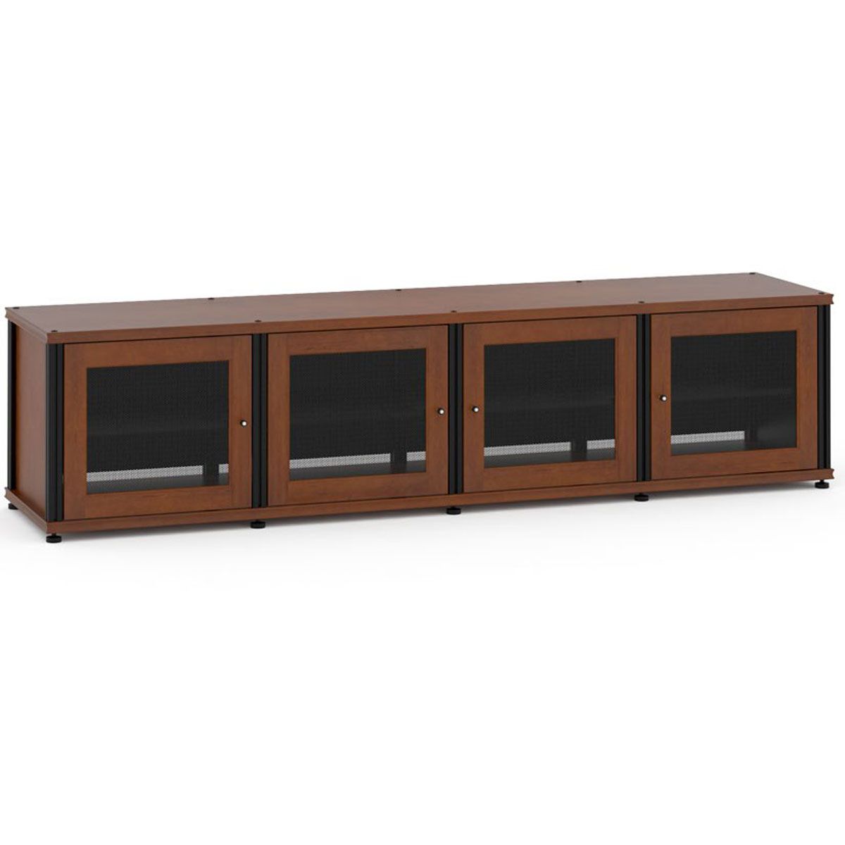 Salamander Designs Synergy Model 247 A/V Cabinet, Cherry w/ Black Posts, front angle view