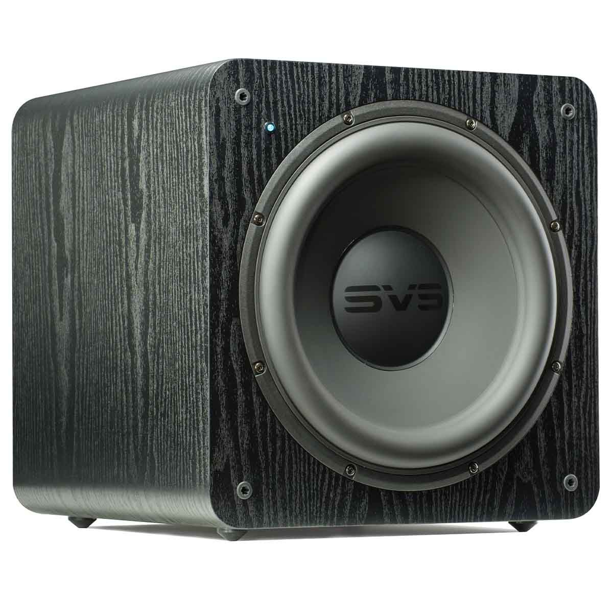 SVS SB-2000 12" Compact Sealed Subwoofer - Premium Black Ash - angled front view without grille