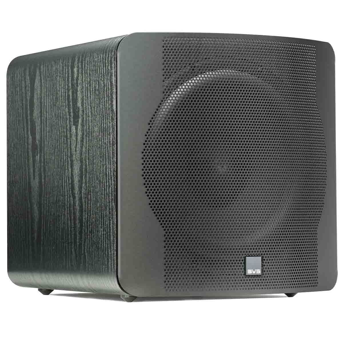 SVS SB-2000 12" Compact Sealed Subwoofer - Premium Black Ash - angled front view with grille