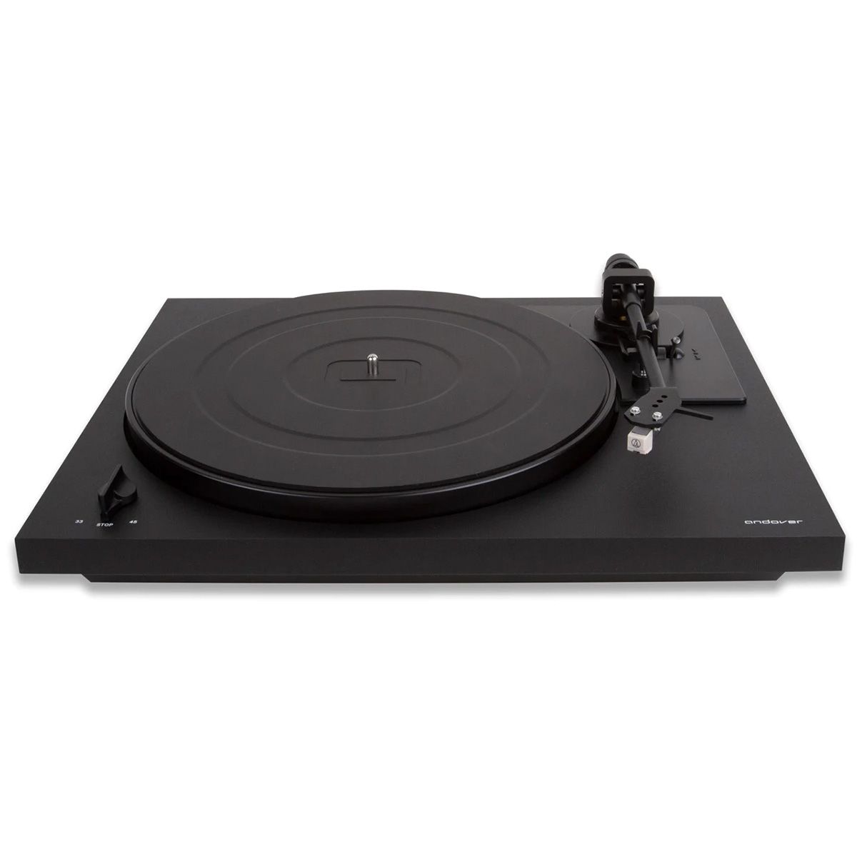Andover Audio SpinDeck 2 Semi-Automatic Turntable - black with no dustcover, angled front view