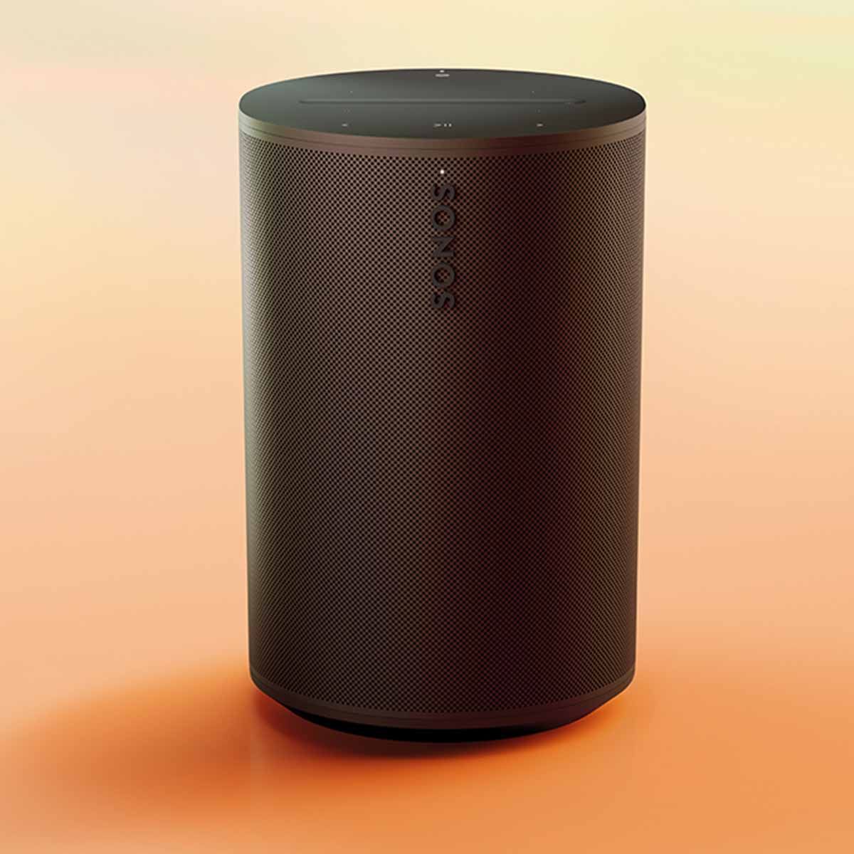 Sonos Era 100 Smart Speaker - Black - front view on tie-die background