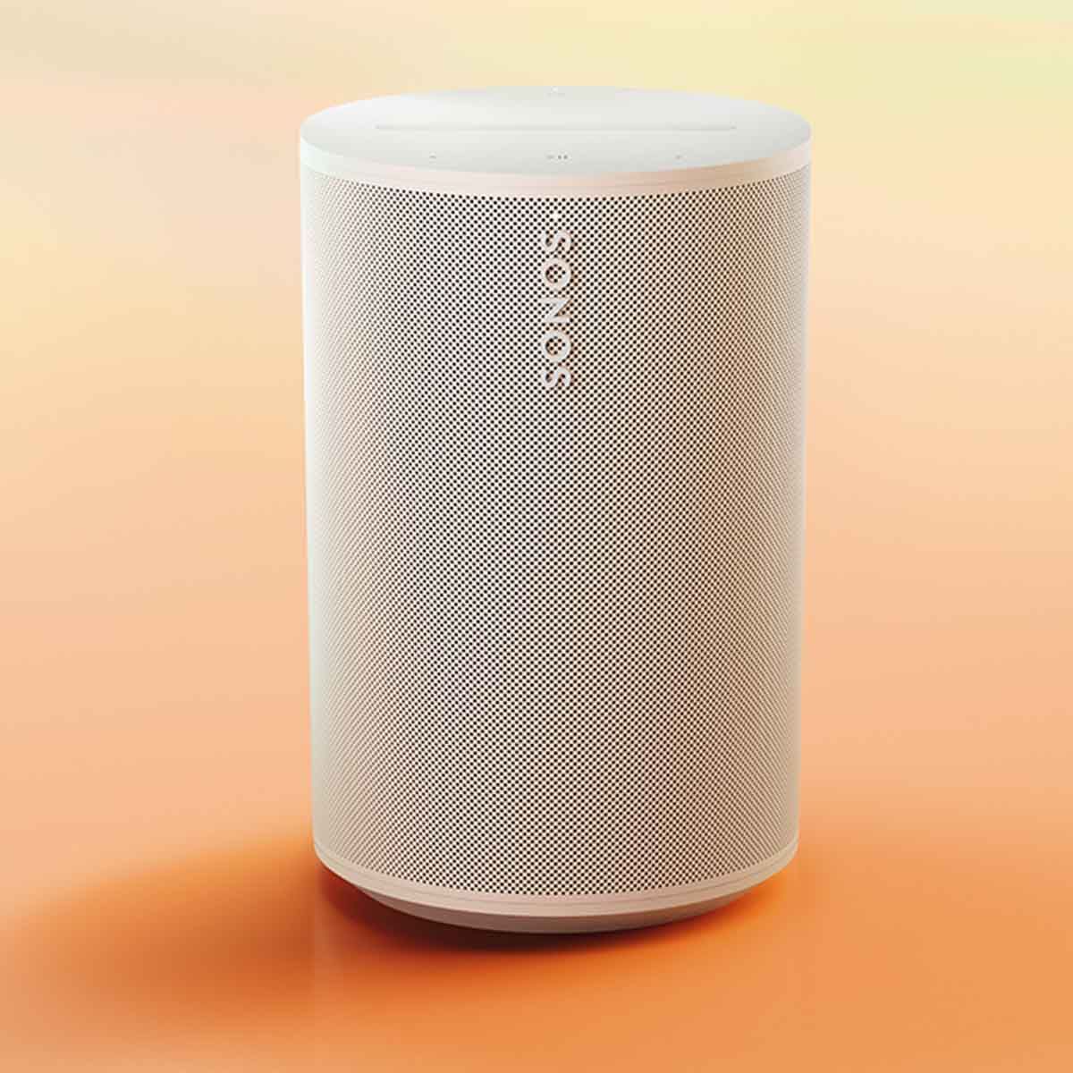 Sonos Era 100 Smart Speaker - White - front view on tie-die background