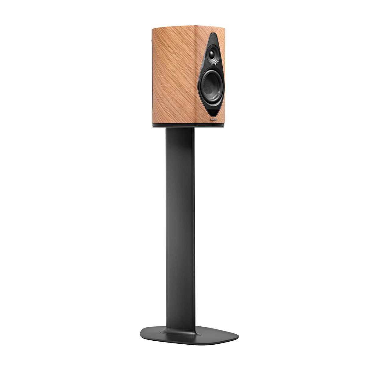 Sonus Faber Duetto Wireless Speaker System angled front view without grille on stand