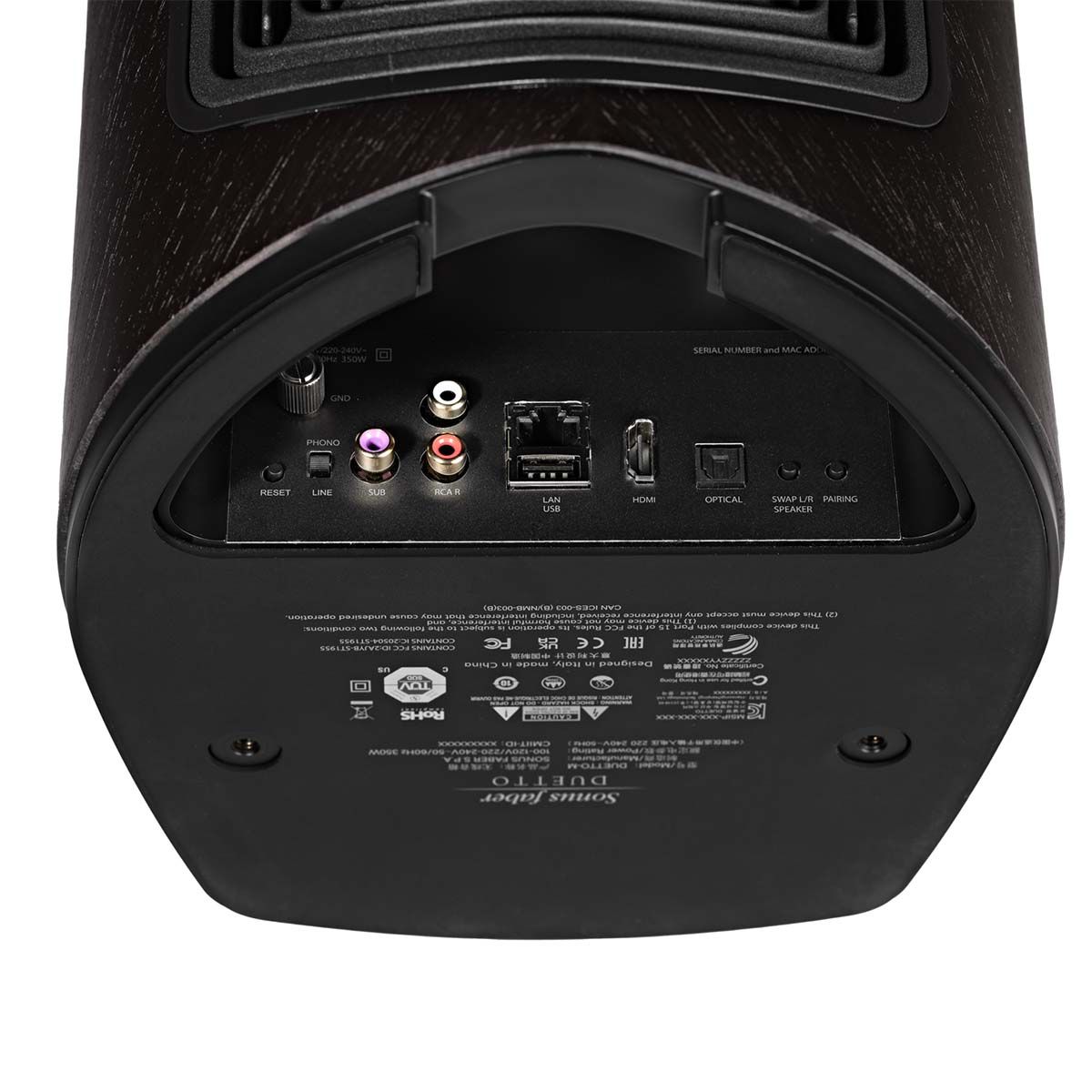 Sonus Faber Duetto Wireless Speaker System close-up of primary speaker inputs