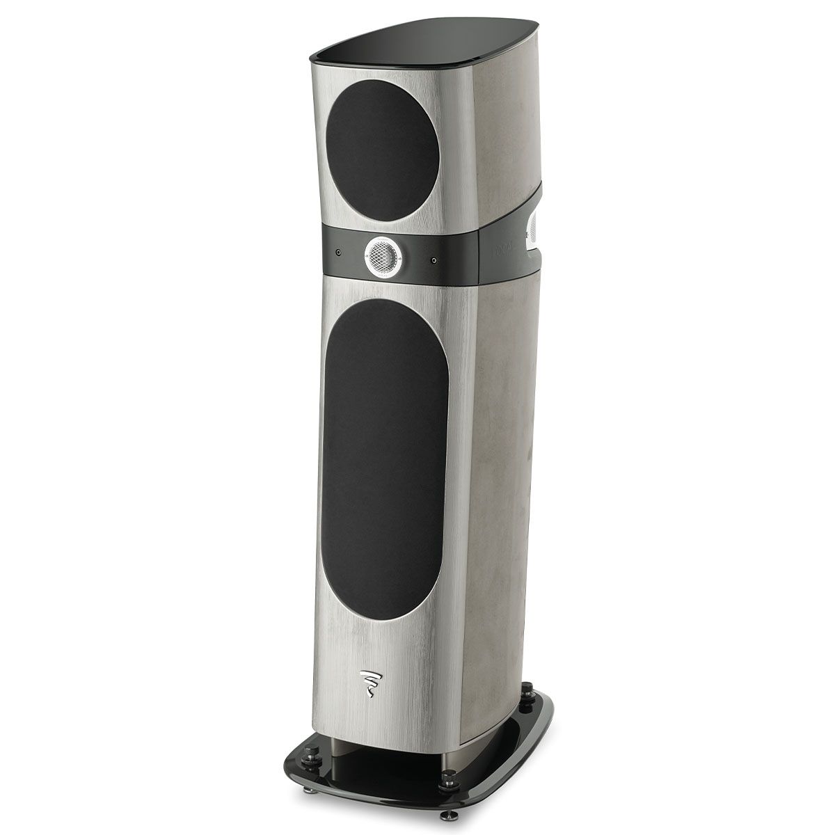 Focal Naim 10th Anniversary Edition Bundle - angled front view of Focal speaker with grille