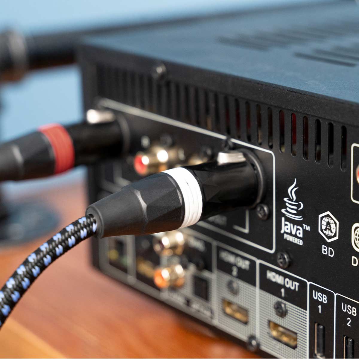 SVS SoundPath XLR Balanced XLR Audio Cable - right view connected to amplifier