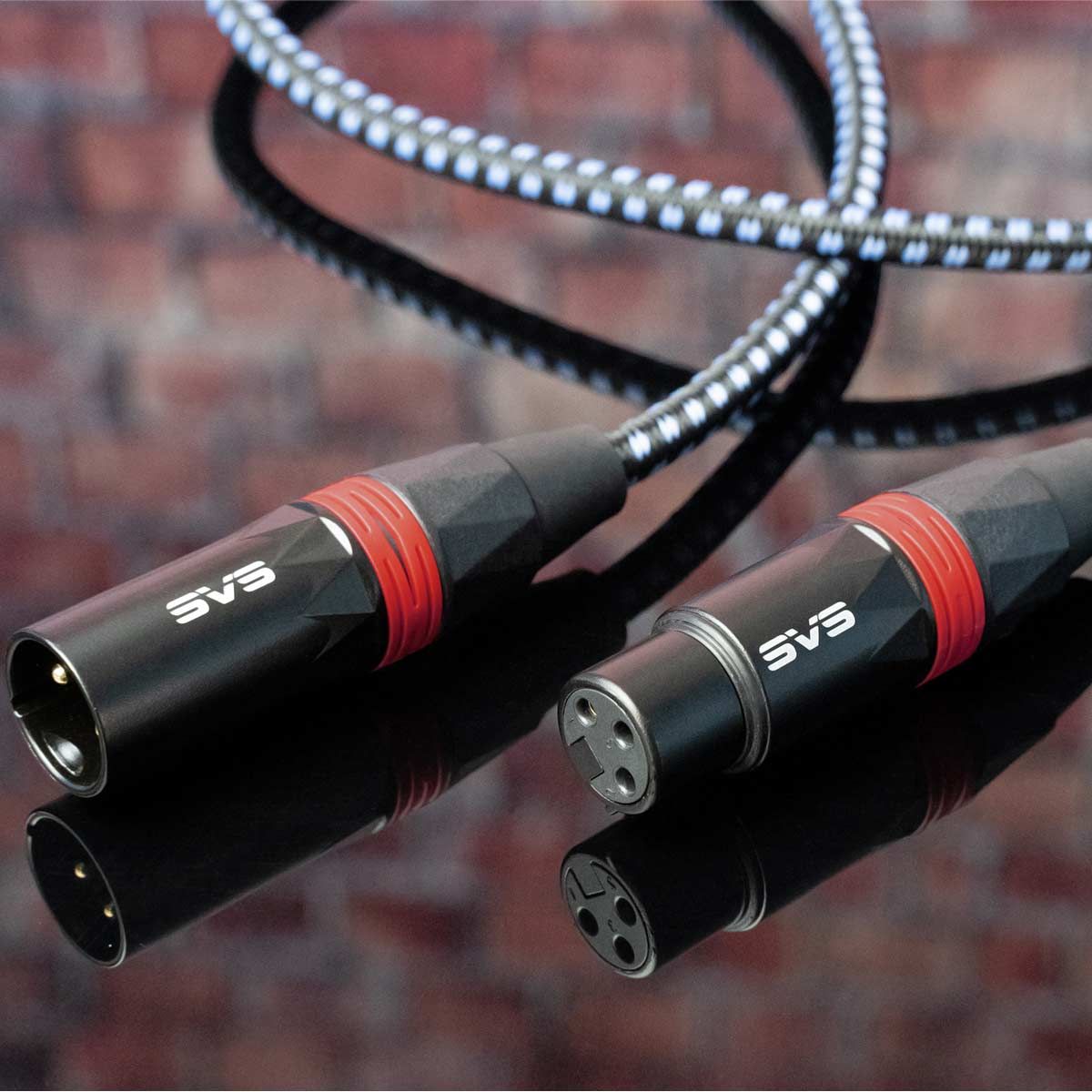 SVS SoundPath XLR Balanced XLR Audio Cable - red terminations on table