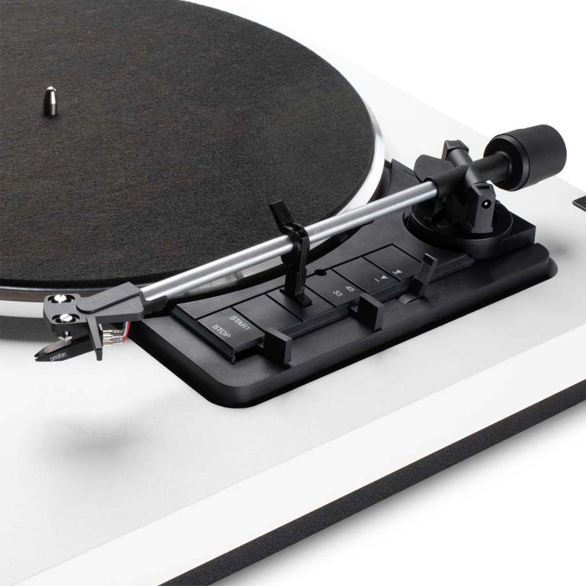 Andover SpinDeck Max Turntable, White, tonearm detail