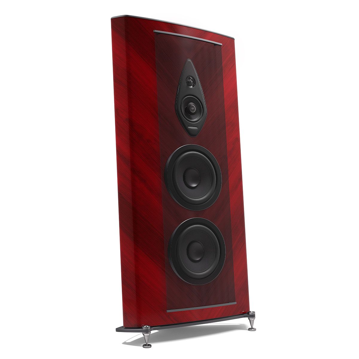 Sonus Faber Stradivari Gen2 - Red High Gloss - Pair angled front view with grille