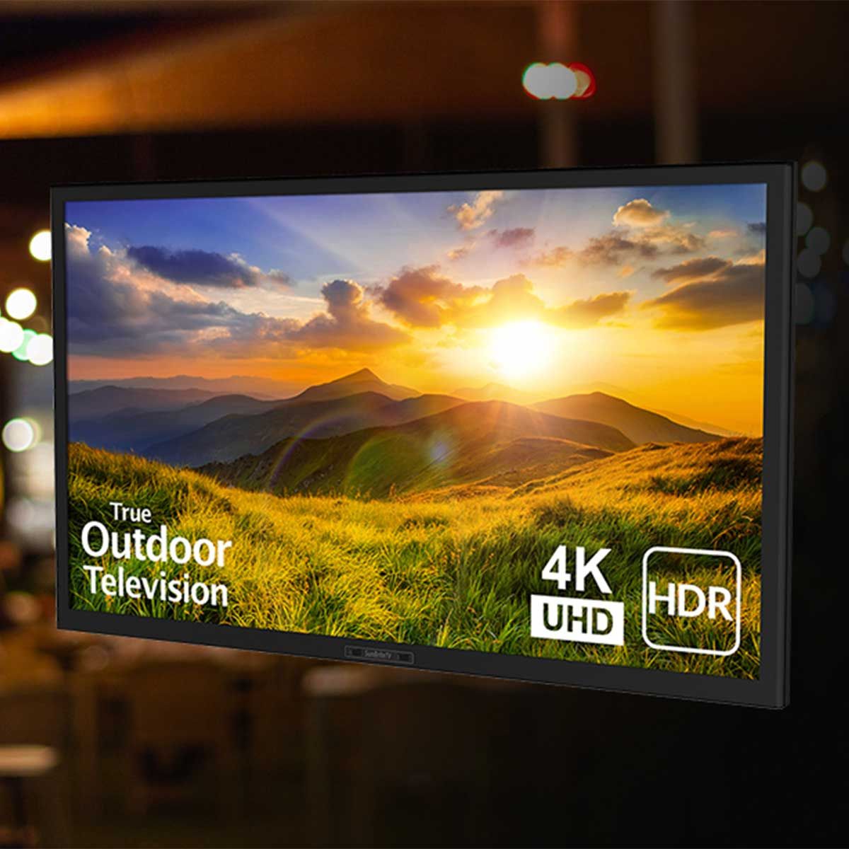 Sunbrite Signature 2 Partial Sun Outdoor 4K LED TV, mounted outdoors