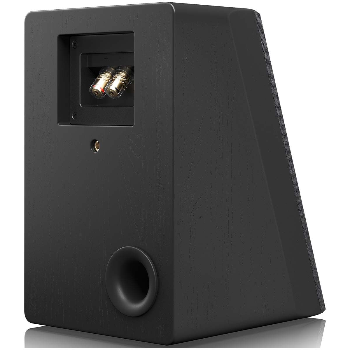 SVS Ultra Elevation Surround Speaker - single black oak with grille - angled rear view