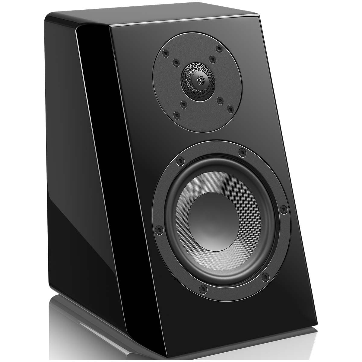 SVS Ultra Elevation Surround Speaker - single piano black without grille - angled front view