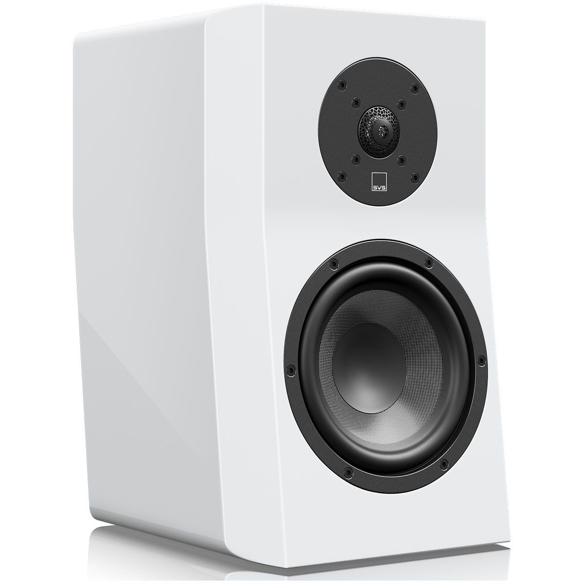SVS Ultra Evolution Bookshelf Speaker - single white gloss without grille - angled front view