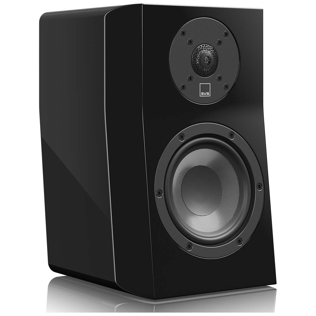 SVS Ultra Evolution Nano Bookshelf Speaker - single piano black without grille - angled front view