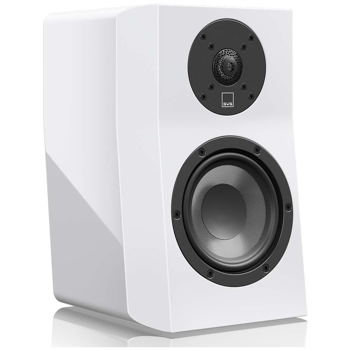 SVS Ultra Evolution Nano Bookshelf Speaker - single white gloss without grille - angled front view