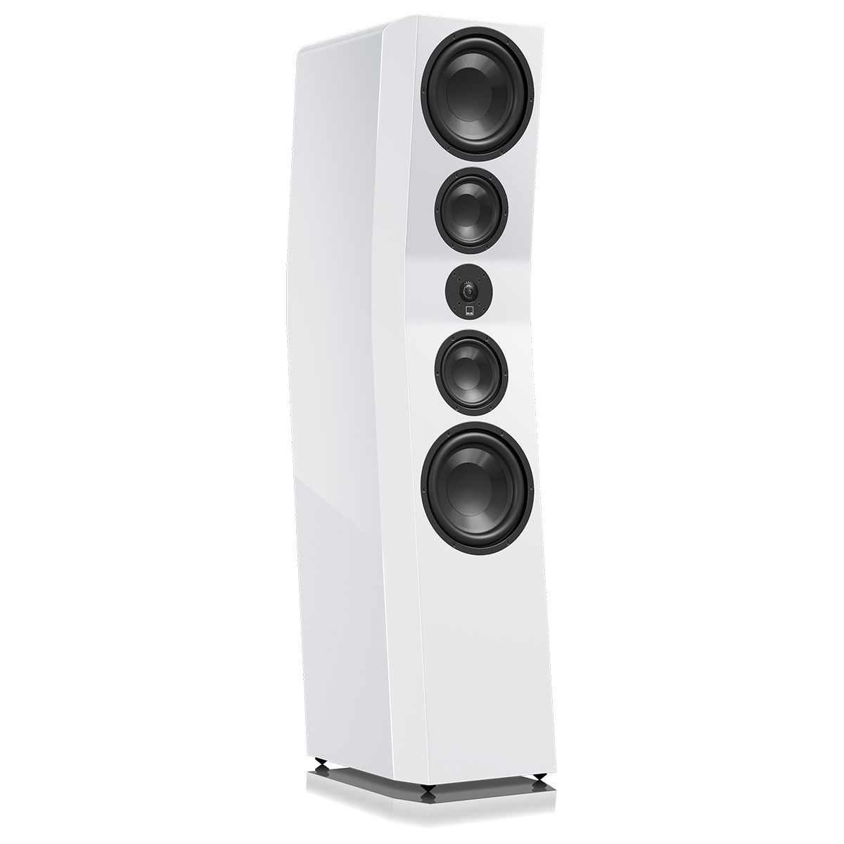SVS Ultra Evolution Pinnacle Floorstanding Loudspeaker - single white gloss without grille - angled front view