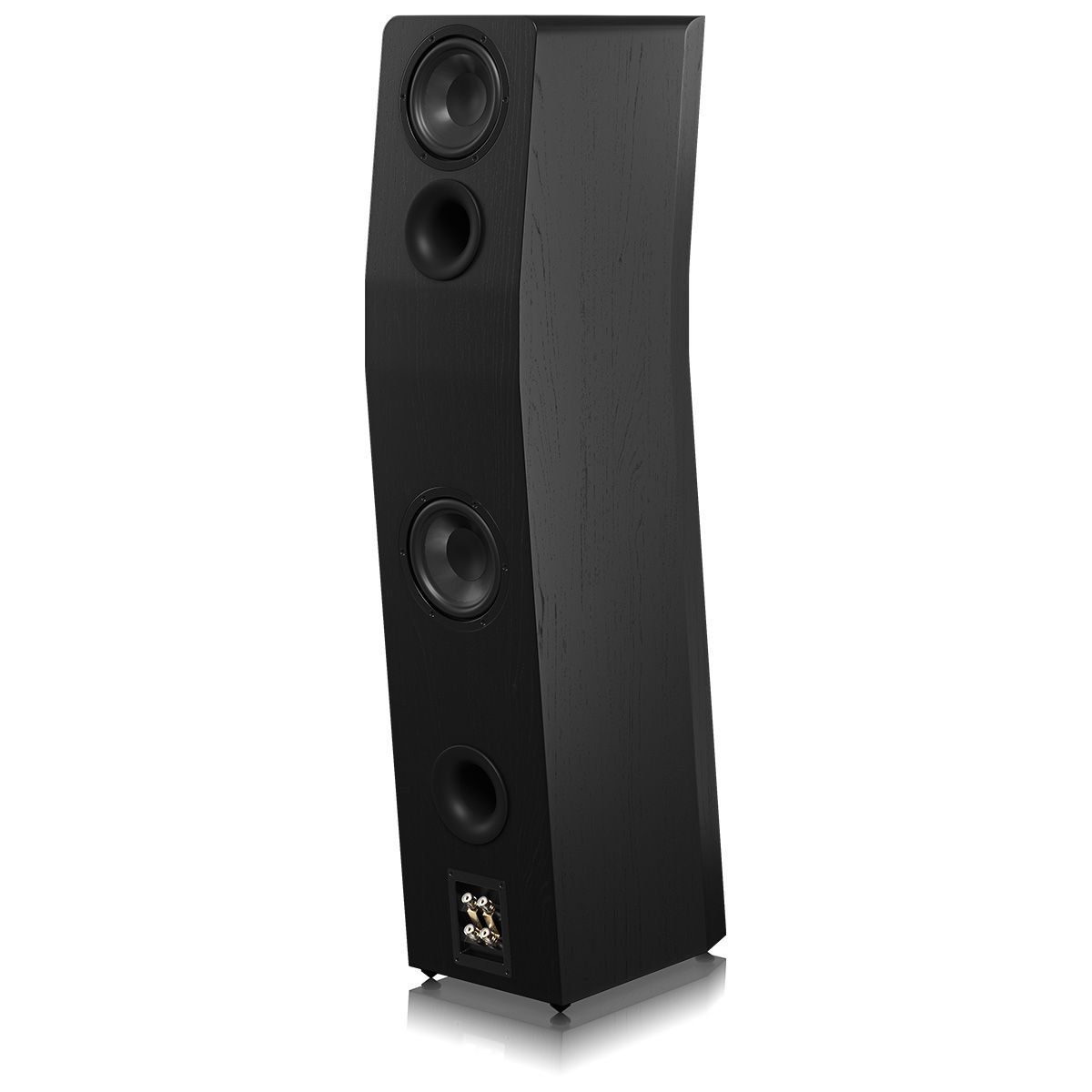 SVS Ultra Evolution Titan Floorstanding Loudspeaker - single black oak with grille - angled rear view with components