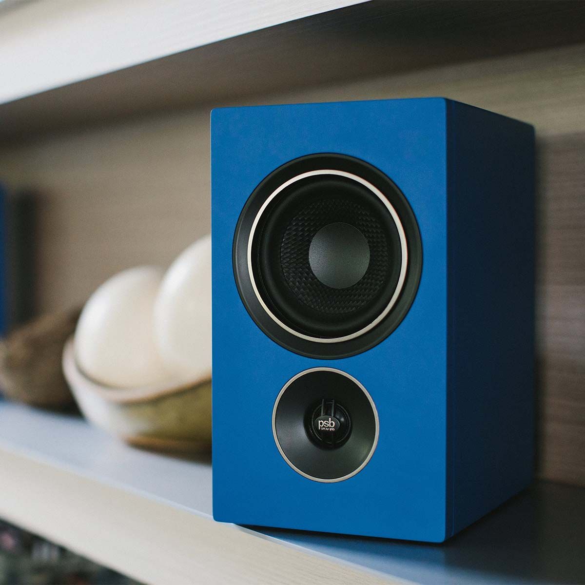 PSB Alpha iQ Streaming Powered Speakers - single blue - lifestyle image