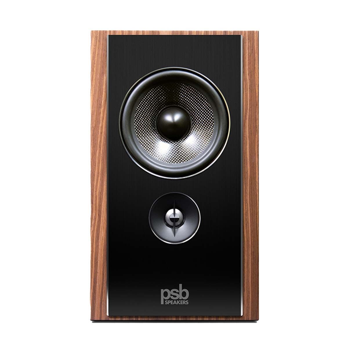 PSB Synchrony B600 Premium Bookshelf Speaker - single satin walnut - front view