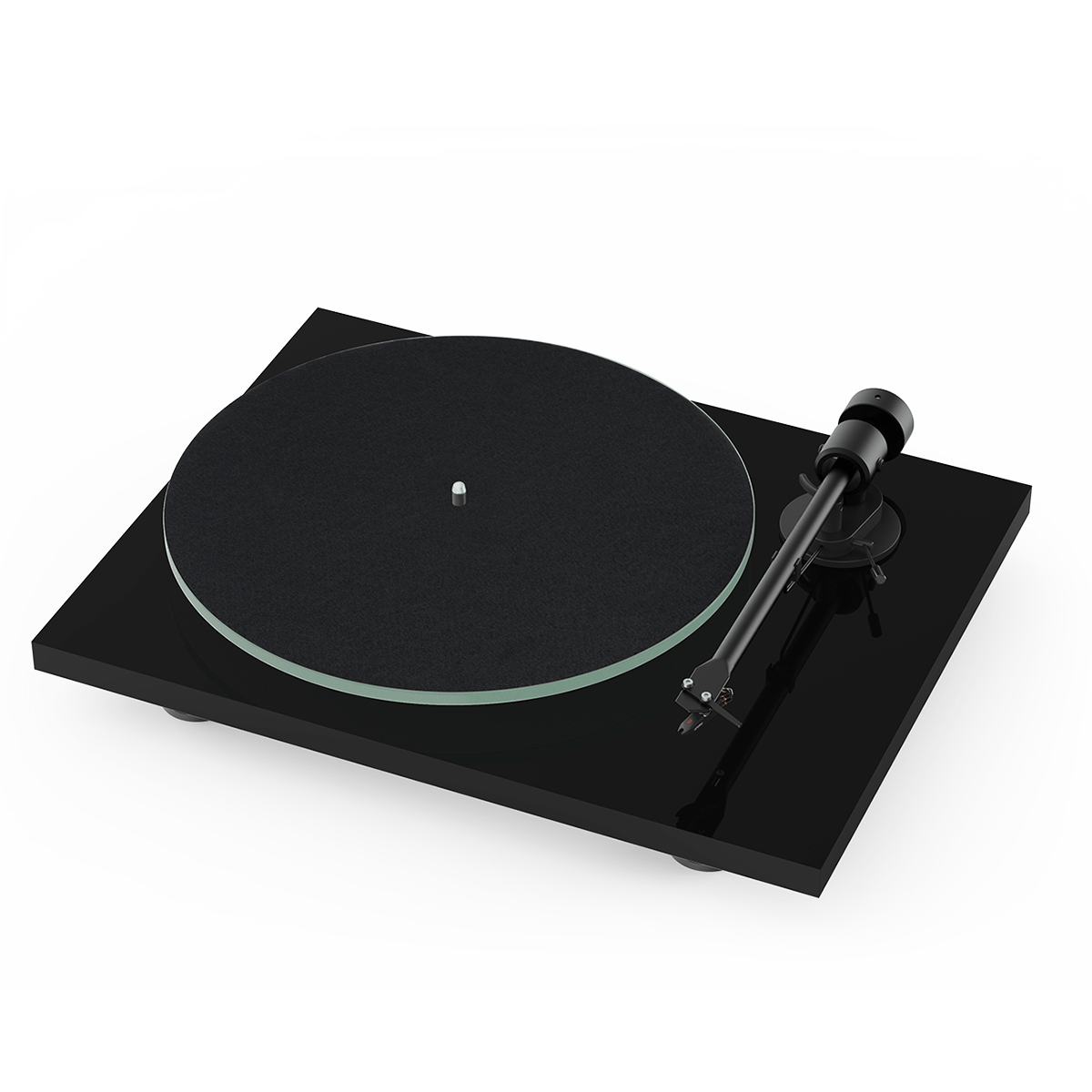 Pro-Ject T1 Phono BT Turntable, Gloss Black, front angle with felt mat
