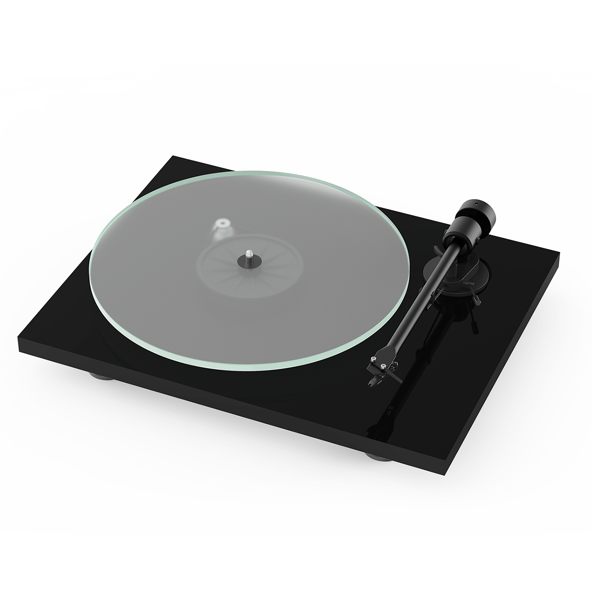 Pro-Ject T1 Phono BT Turntable, Gloss Black, front angle without felt mat
