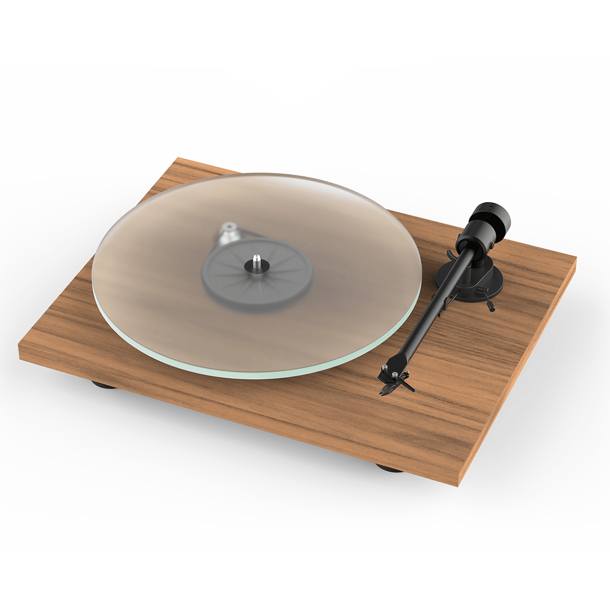 Pro-Ject T1 Phono BT Turntable, Satin Walnut, front angle without felt mat
