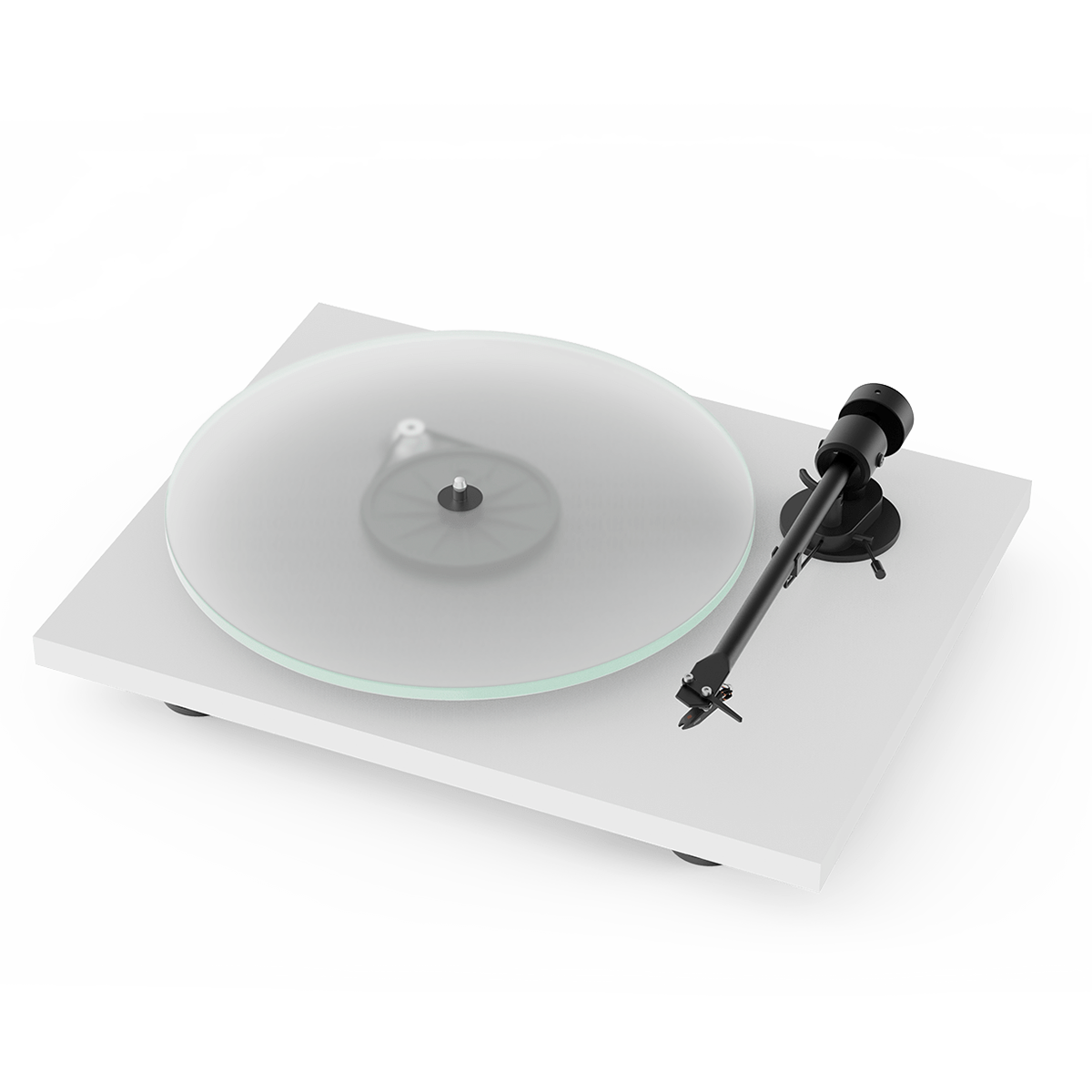 Pro-Ject T1 Phono BT Turntable, Gloss White, front angle without felt mat