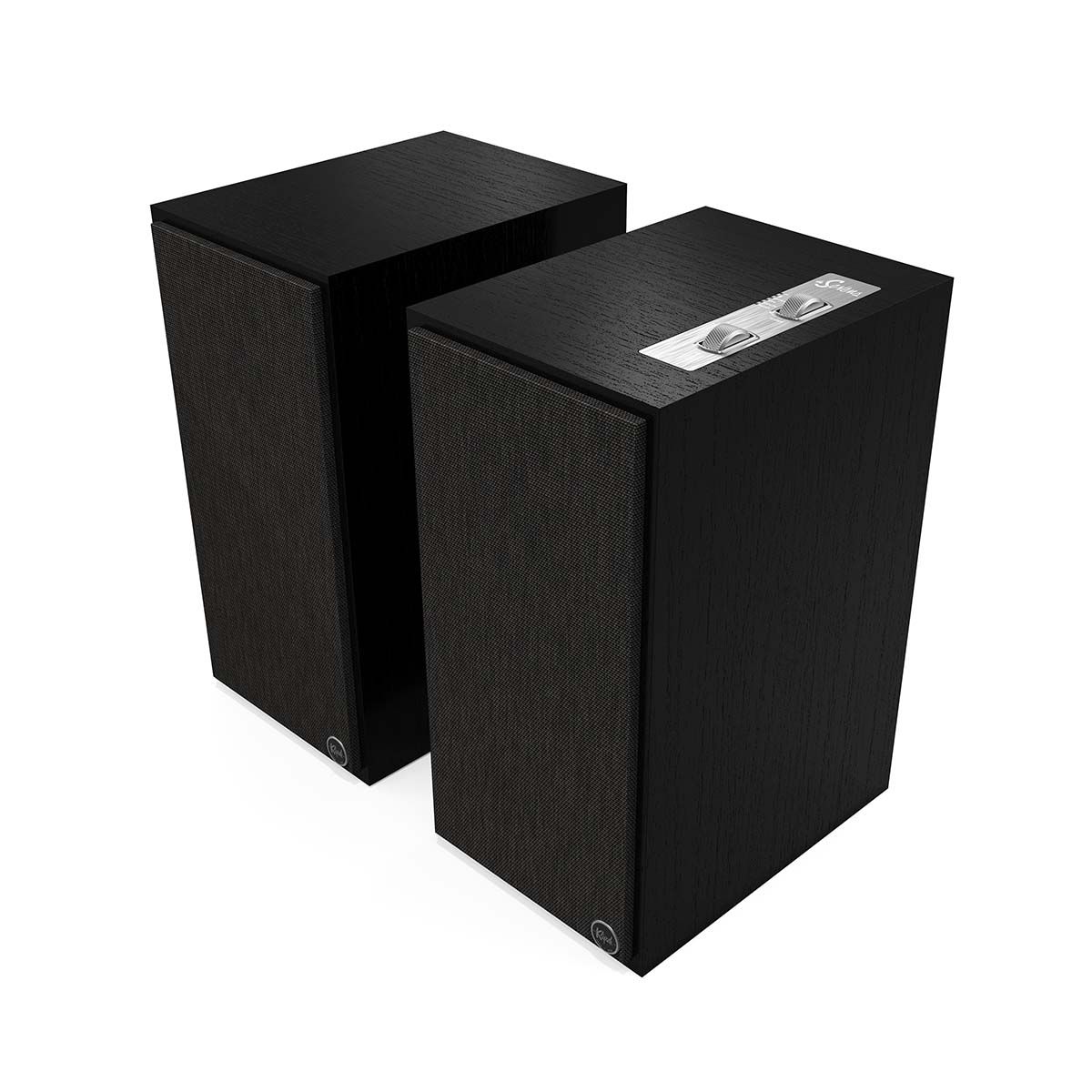 Klipsch The Sevens Powered Speakers - Pair - black angled front view with grille