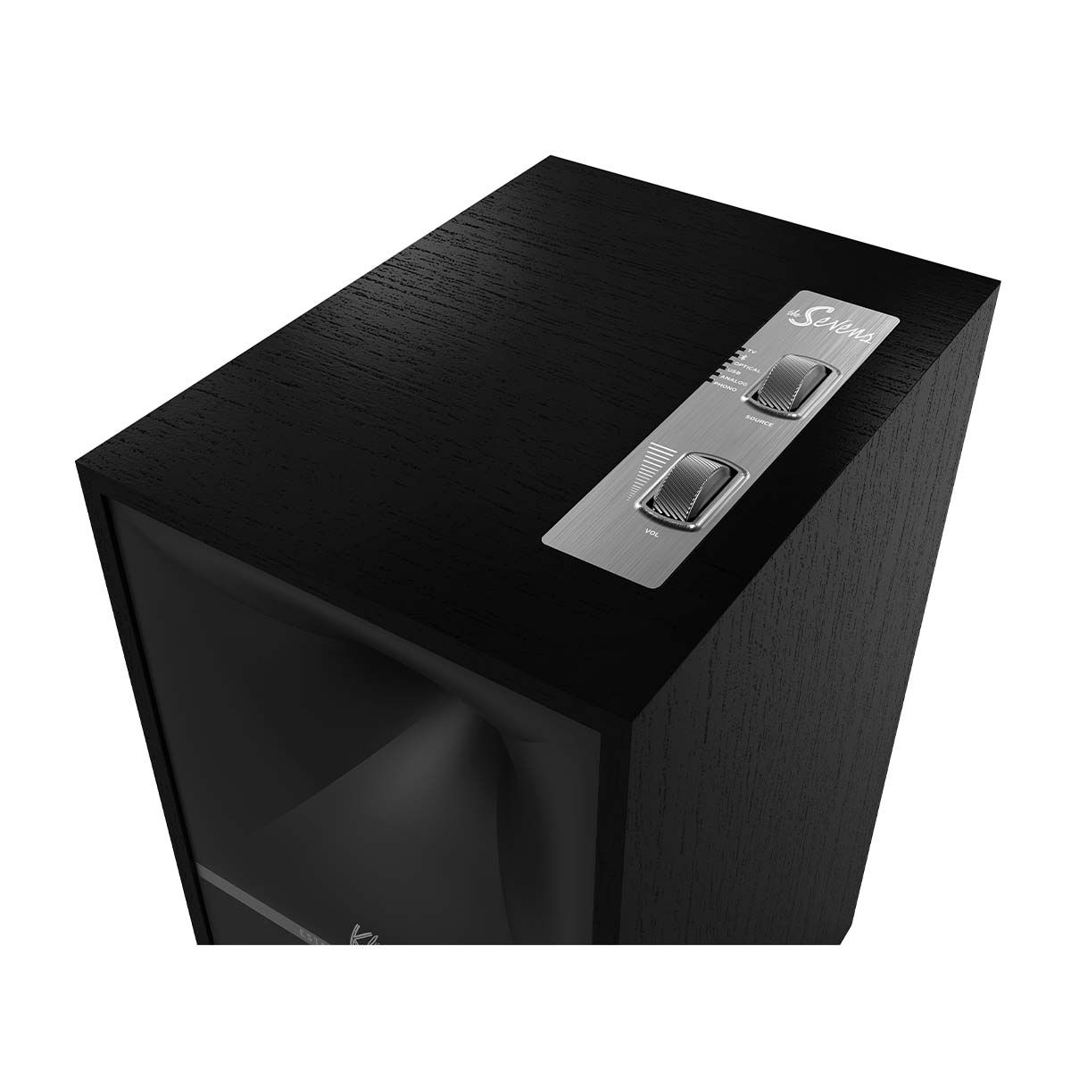 Klipsch The Sevens Powered Speakers - Pair - black close-up of volume and input controls