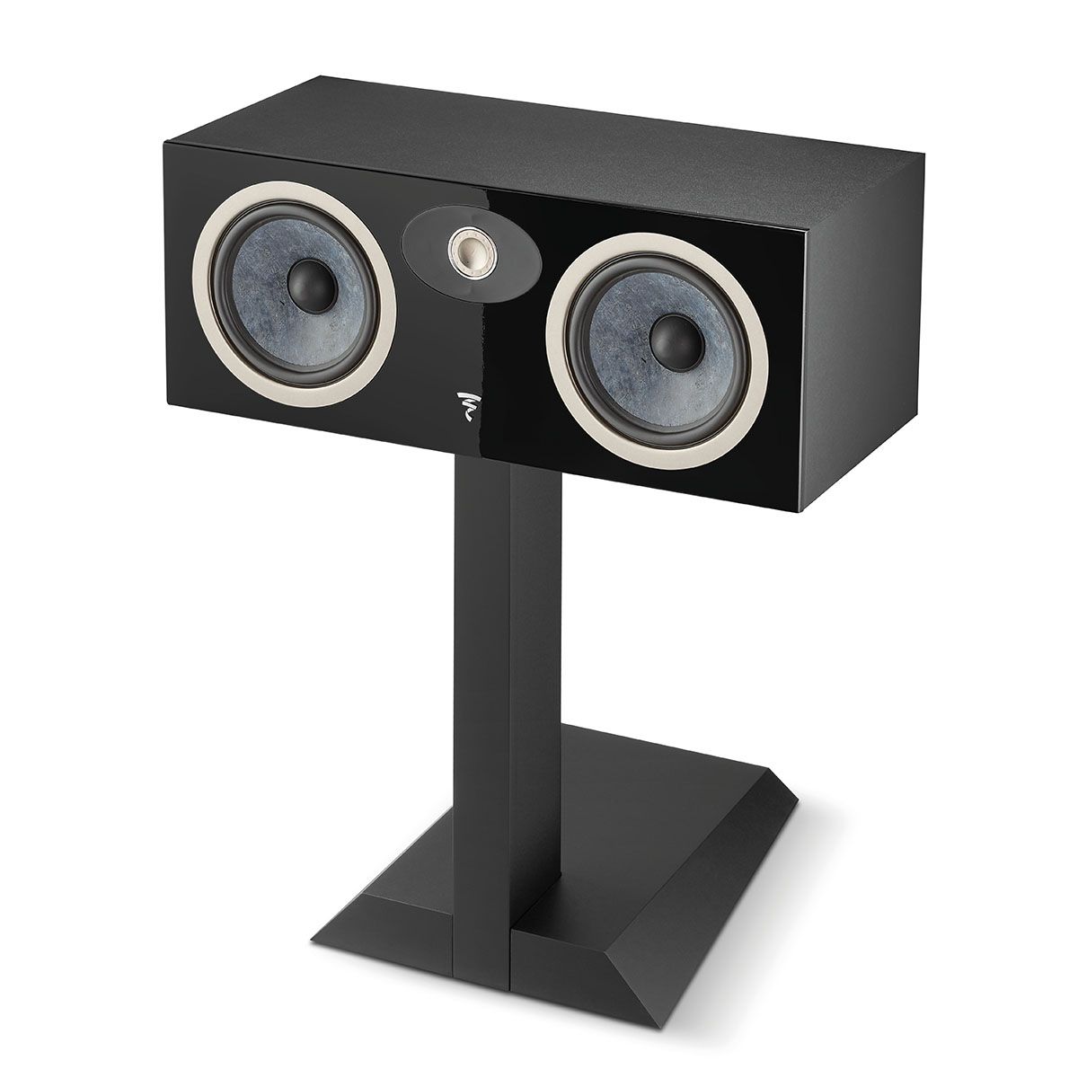 Focal Theva Center Channel Speaker - Black - Each - angled front right view on stand without grille