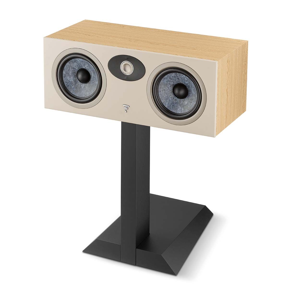 Focal Theva Center Channel Speaker - Light Wood - Each - angled front right view on stand without grille