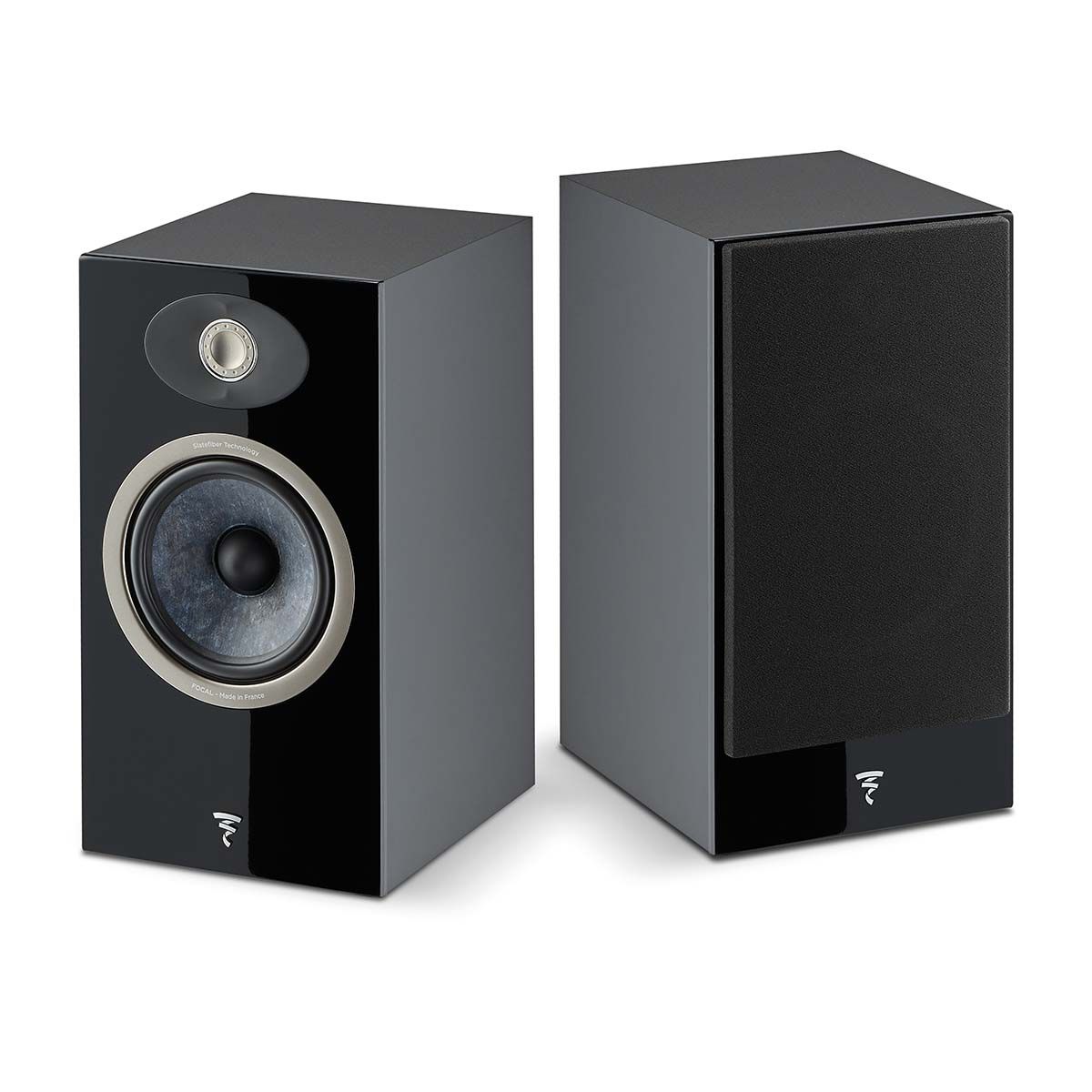 Focal Theva No1 Bookshelf Speakers - Pair - view of black pair, one with grille, one without grille