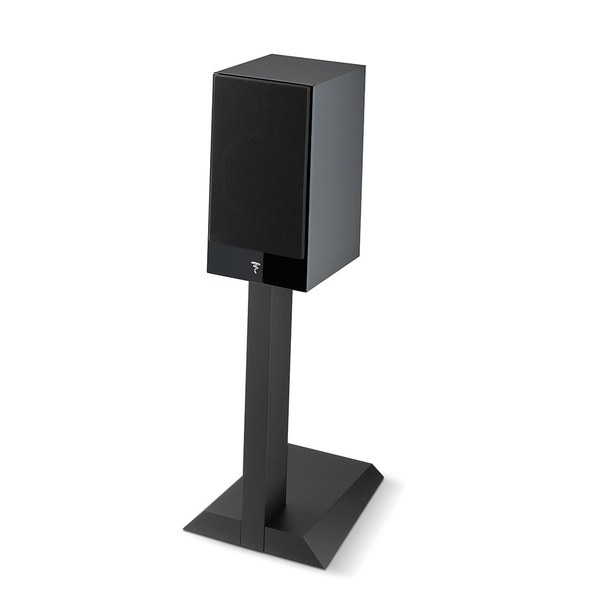Focal Theva No1 Bookshelf Speakers - Pair - angled right front view on stand with grille