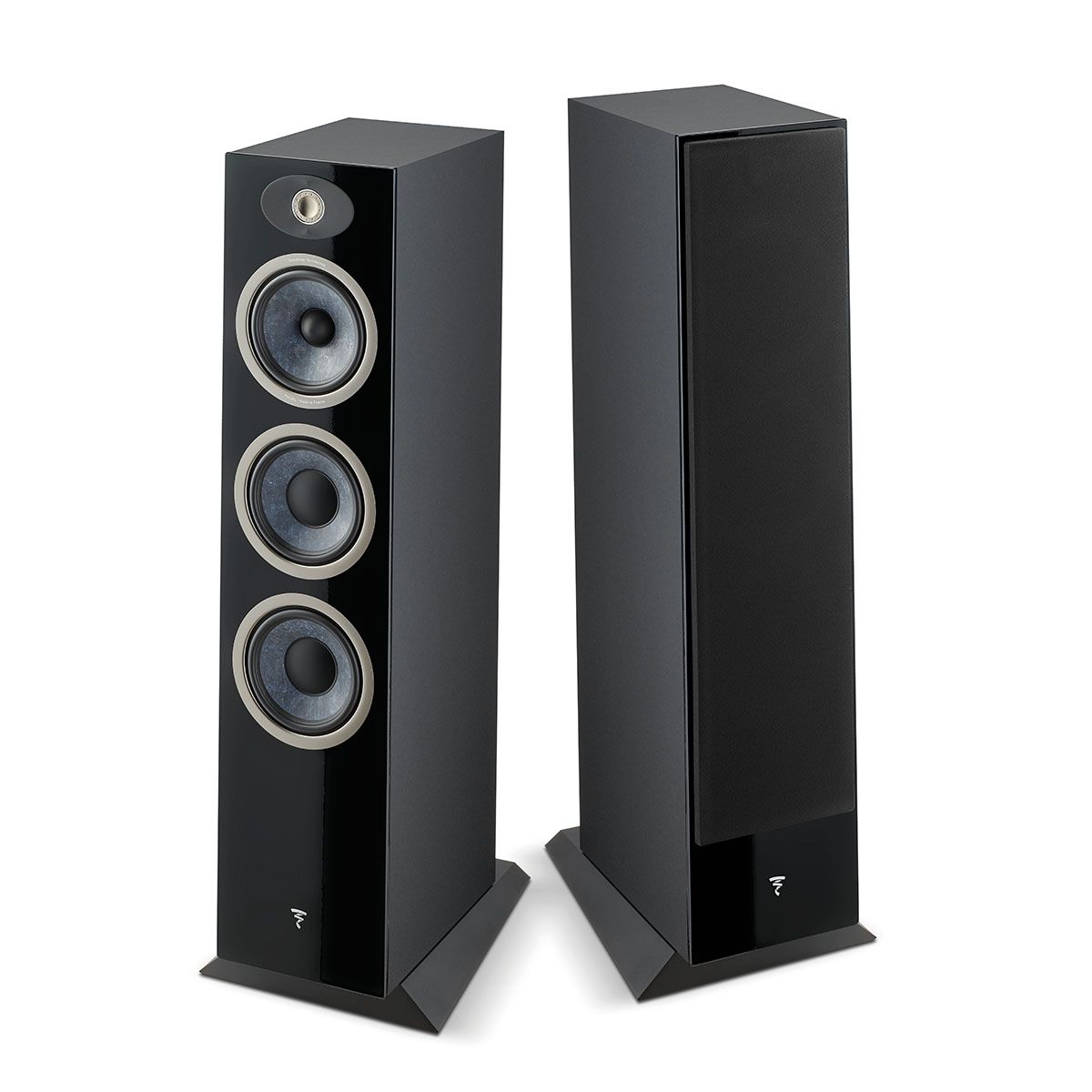 Focal Theva No3 Floorstanding Speaker - Black - Each - view of pair, one with grille, one without grille