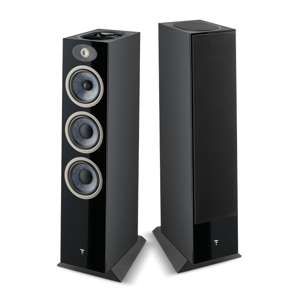Focal Theva No3-D Floorstanding Speaker - Black - Each - view of pair, one with grilles, one without grilles